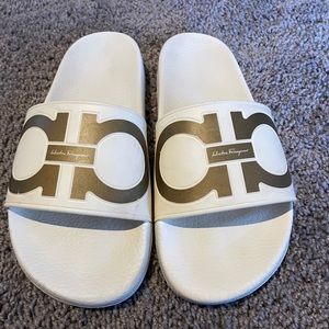 Ferragamo Gancini White Gold Rubber Logo Slides 9